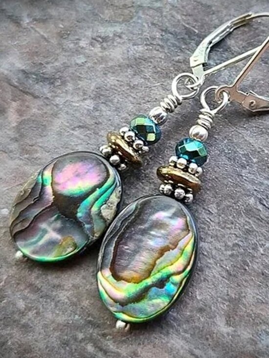 Earth Art hand crafted artisan Jewelry - NEW Abalone Dangle Earrings With Sterling Silver Leverback Earwires